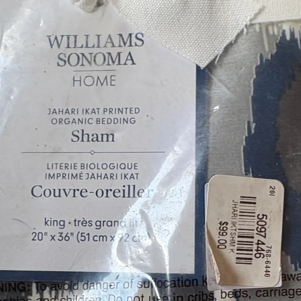 NWT Williams Sonoma Jabari Ikat Organic Pillow Sham -